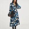 Graphic Print Balloon Sleeve Midi Smock Dress| Blue/Black -Trendy Rae Sales x01gh957705w
