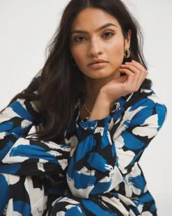 Graphic Print Balloon Sleeve Midi Smock Dress| Blue/Black 8 Graphic Print Balloon Sleeve Midi Smock Dress| Blue/Black -Trendy Rae Sales x01gh957706w