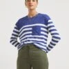 Blue Stripe Soft Touch Colour Block Pocket And Yoke Detail Long Sleeve Top| Blue Stripe