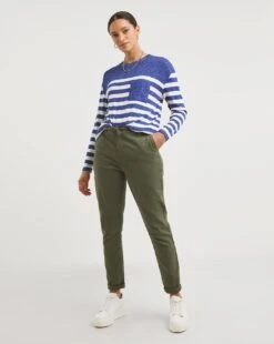 Blue Stripe Soft Touch Colour Block Pocket And Yoke Detail Long Sleeve Top| Blue Stripe -Trendy Rae Sales x01hi684721w