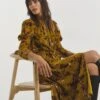 French Connection Guthern Burn Out Mid Dress| Gold