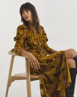 French Connection Guthern Burn Out Mid Dress| Gold