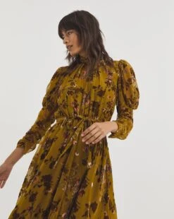 French Connection Guthern Burn Out Mid Dress| Gold -Trendy Rae Sales x01ie655739w