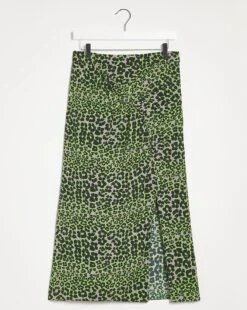 Whistles Leopard Petal Side Ruched Skirt| Green Multicolour -Trendy Rae Sales x01ie865737s