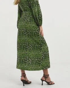 Whistles Leopard Petal Side Ruched Skirt| Green Multicolour -Trendy Rae Sales x01ie865738w