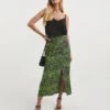 Whistles Leopard Petal Side Ruched Skirt| Green Multicolour -Trendy Rae Sales x01ie865739w