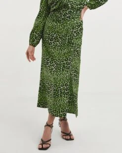 Whistles Leopard Petal Side Ruched Skirt| Green Multicolour -Trendy Rae Sales x01ie865740w
