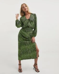 Whistles Leopard Petal Side Ruched Skirt| Green Multicolour -Trendy Rae Sales x01ie865741w