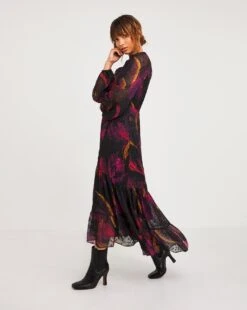 Joanna Hope Purple Print Metallic Dobby Maxi Dress| Purple Print