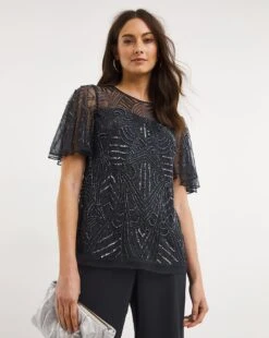 Joanna Hope Beaded Trouser Set| Charcoal -Trendy Rae Sales x01ii713732w