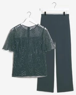 Joanna Hope Beaded Trouser Set| Charcoal -Trendy Rae Sales x01ii713951s