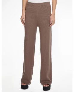 Calvin Klein Wool Knit Wide Leg Trousers| Brown