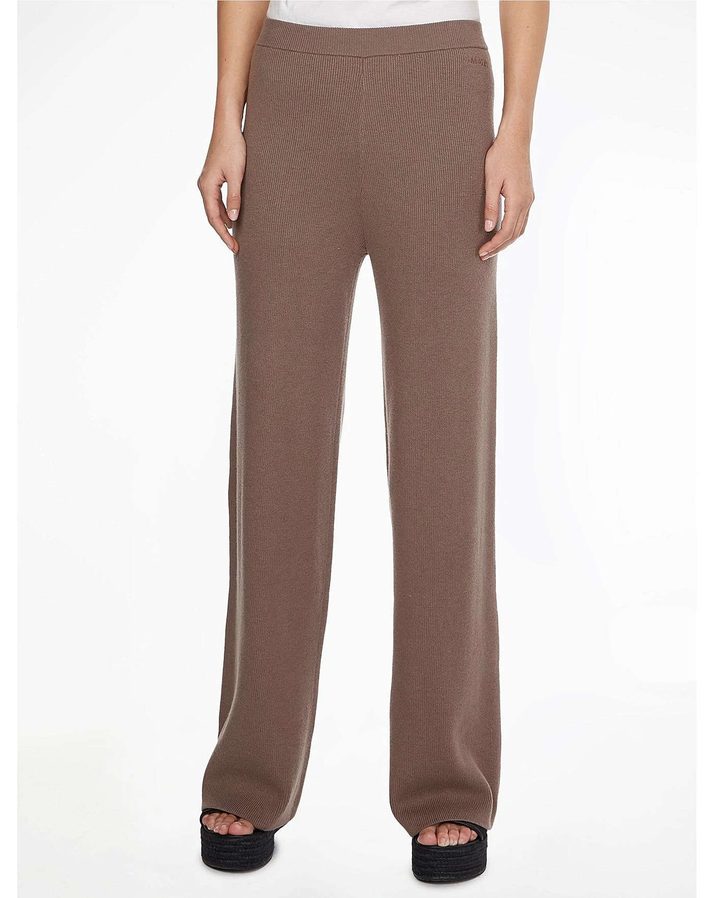 Calvin Klein Wool Knit Wide Leg Trousers| Brown 3 Calvin Klein Wool Knit Wide Leg Trousers| Brown