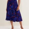 Phase Eight Clarisse Print Pleat Skirt| Blue Multi-coloured -Trendy Rae Sales x01km629682s