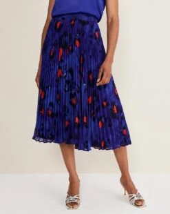 Phase Eight Clarisse Print Pleat Skirt| Blue Multi-coloured
