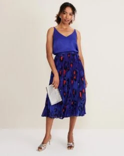 Phase Eight Clarisse Print Pleat Skirt| Blue Multi-coloured -Trendy Rae Sales x01km629683s