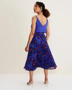 Phase Eight Clarisse Print Pleat Skirt| Blue Multi-coloured -Trendy Rae Sales x01km629684s