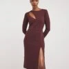 Marilyn Scuba Cut Out Dress| Burgundy -Trendy Rae Sales x01ol060742w