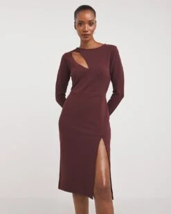 Marilyn Scuba Cut Out Dress| Burgundy