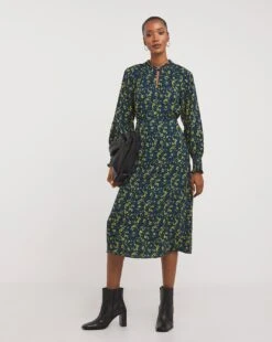 Balloon Sleeve Keyhole Neck Dress| Yellow Floral 9 Balloon Sleeve Keyhole Neck Dress| Yellow Floral -Trendy Rae Sales x01ol067741w