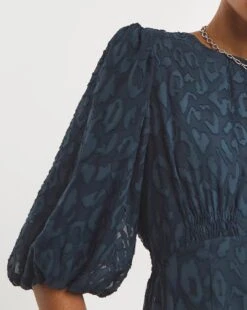 Joanna Hope Navy Burnout Bubble Sleeve Midi Dress| Navy -Trendy Rae Sales x01ow458958w