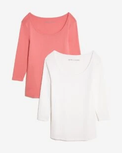 White/Pink 2 Pack 3/4 Sleeve Scoop Neck Tops| White/Pink -Trendy Rae Sales x01qb229951s