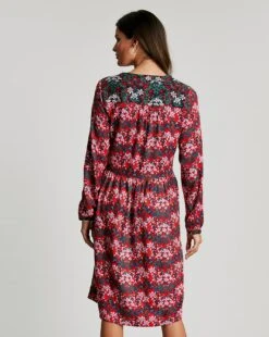 Joules Sophia Floral Print Half Placket Shirt Dress| Red Multicolour -Trendy Rae Sales x01re728502s