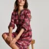 Joules Sophia Floral Print Half Placket Shirt Dress| Red Multicolour -Trendy Rae Sales x01re728504s