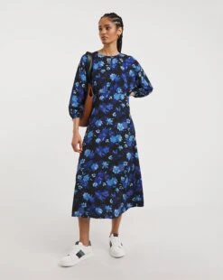 Balloon Sleeve Tea Dress| Blue Print