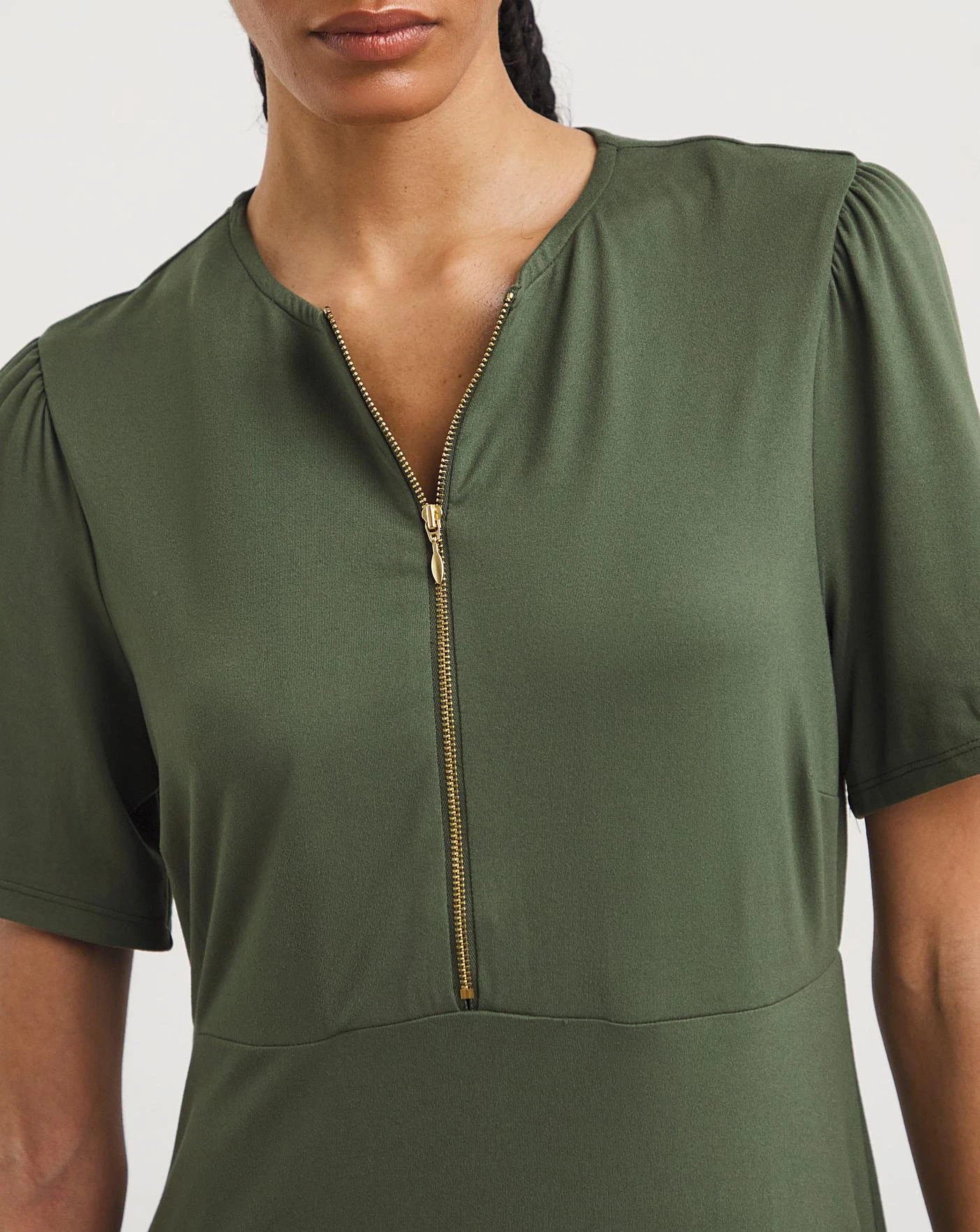 Jersey Midi Dress With Zip Front| Deep Khaki 4 Jersey Midi Dress With Zip Front| Deep Khaki - Image 2