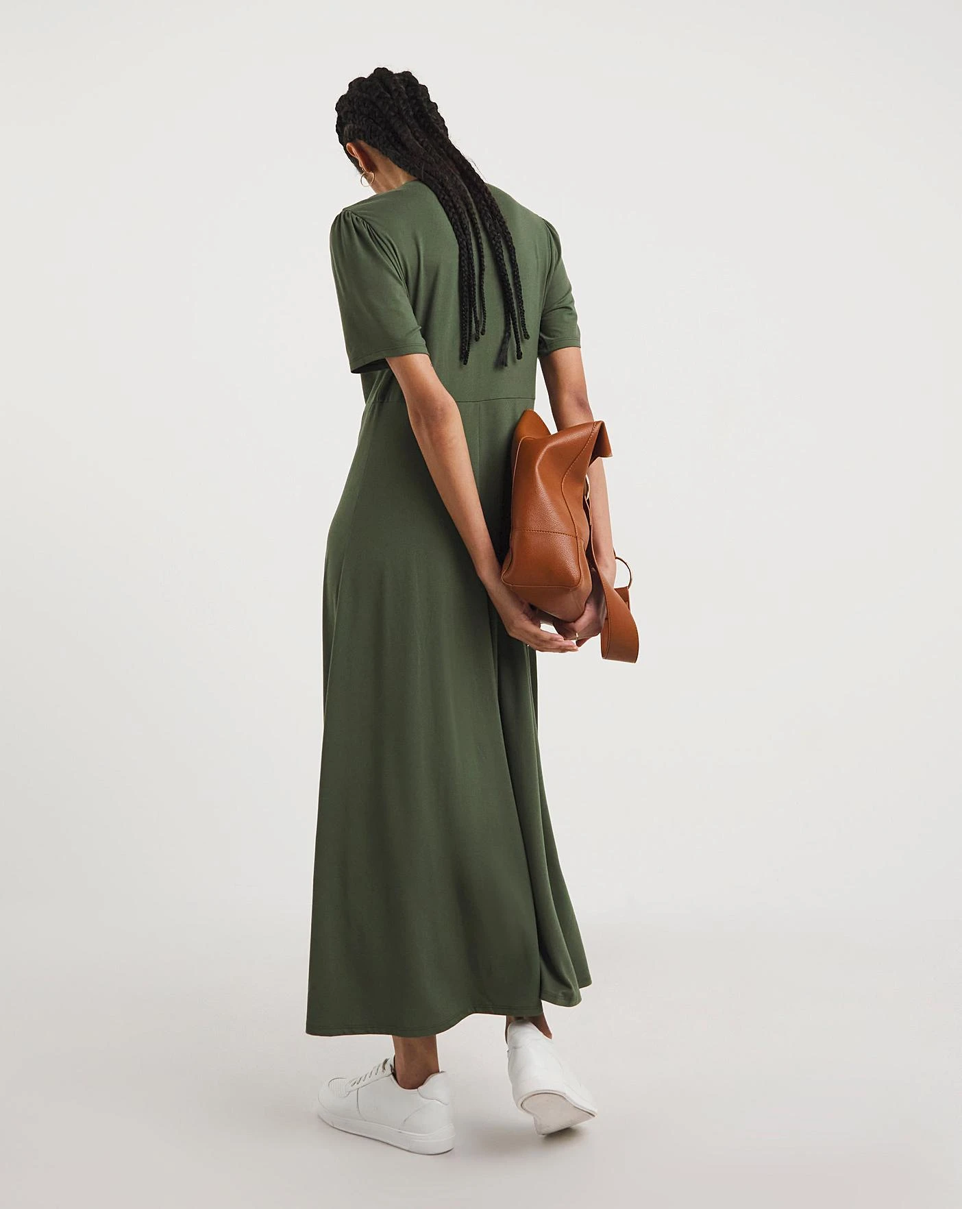 Jersey Midi Dress With Zip Front| Deep Khaki 6 Jersey Midi Dress With Zip Front| Deep Khaki - Image 4