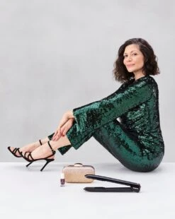 Green Pull On Sequin Straight Leg Trouser| Green