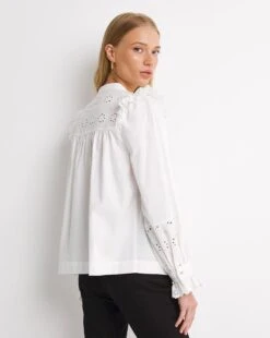 Whistles Broiderie Frill Sleeve Top| White -Trendy Rae Sales x01uv207753w