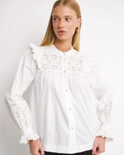 Whistles Broiderie Frill Sleeve Top| White -Trendy Rae Sales x01uv207754w