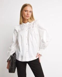 Whistles Broiderie Frill Sleeve Top| White -Trendy Rae Sales x01uv207755w