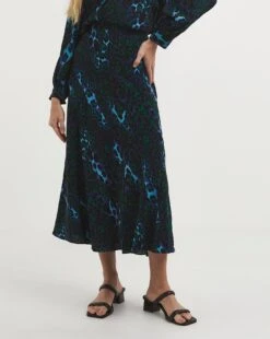 Whistles Nightcat Bias Cut Skirt| Blue Multi-coloured -Trendy Rae Sales x01uv275736w