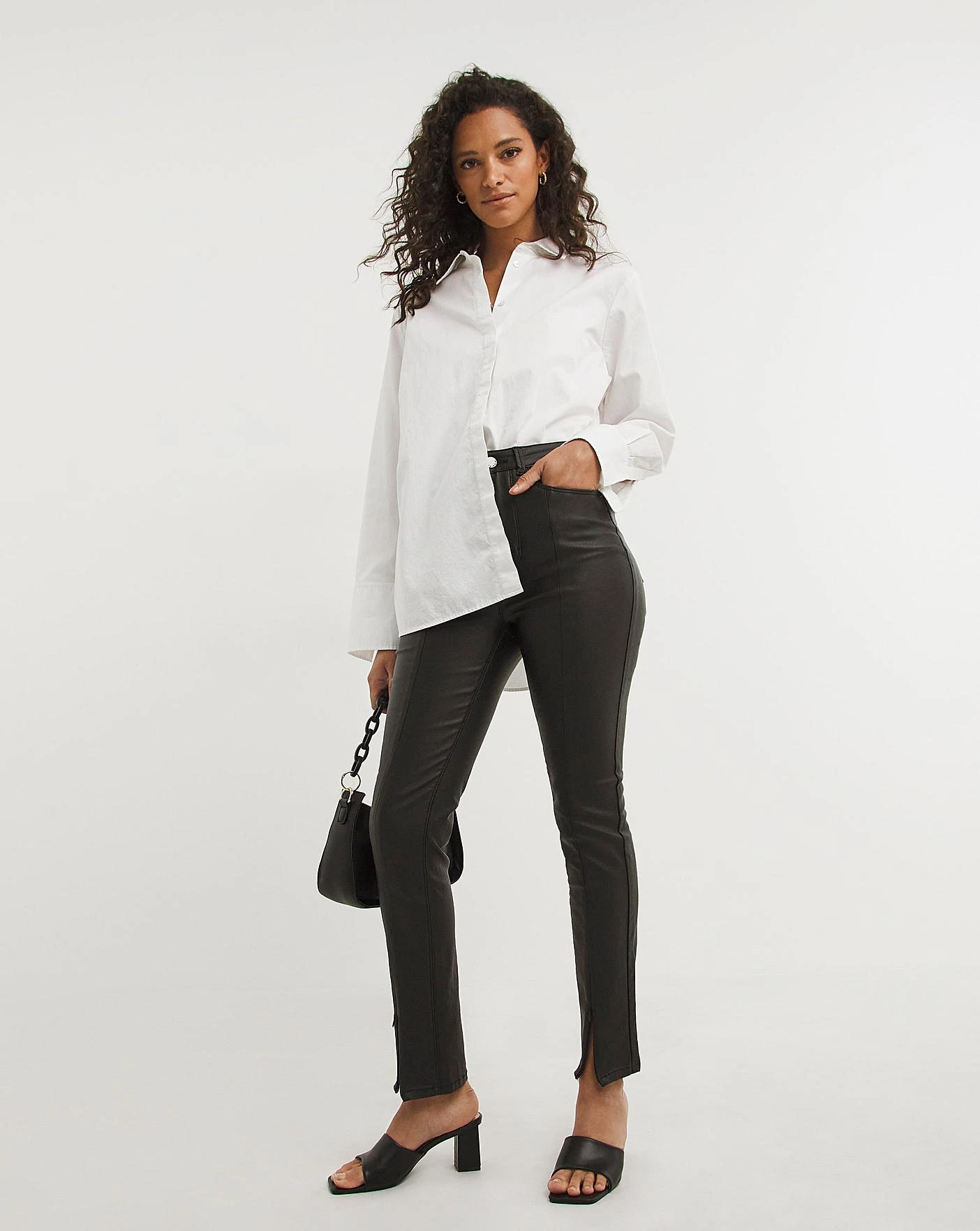 Black Coated Splitfront Hem Slim Jeans| Black 3 Black Coated Splitfront Hem Slim Jeans| Black