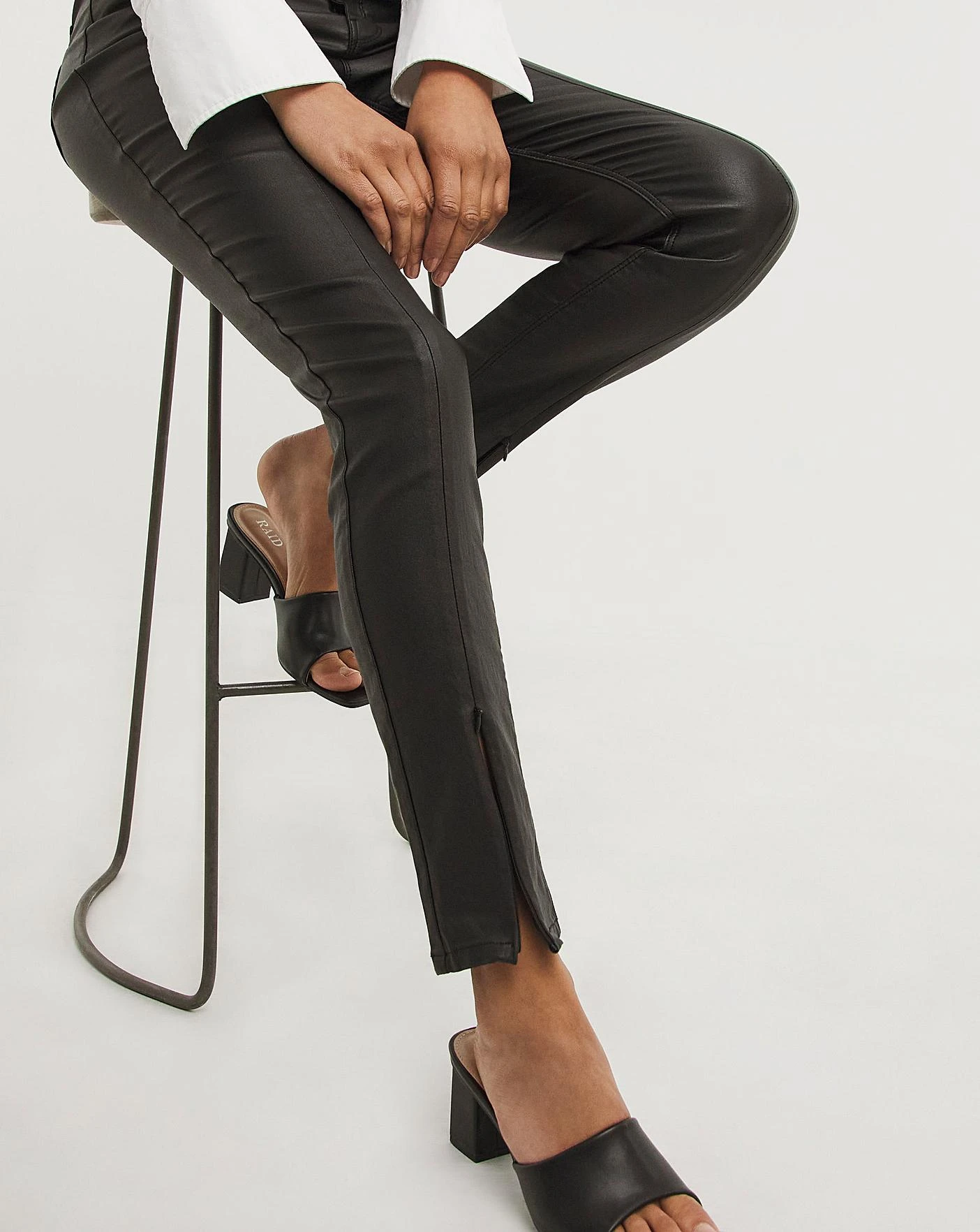 Black Coated Splitfront Hem Slim Jeans| Black 6 Black Coated Splitfront Hem Slim Jeans| Black - Image 4