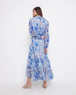 Joanna Hope Printed Metallic Blue Dobby Maxi Dress| Blue Print -Trendy Rae Sales x01wi358727w