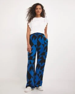 Printed Spun Wide Leg Trouser| Blue Print