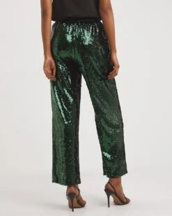 Green Pull On Sequin Straight Leg Trouser| Green -Trendy Rae Sales x01zg001746w