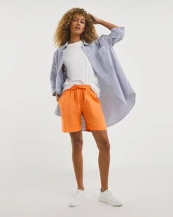 Orange Linen Mix Knee Length Shorts| Orange