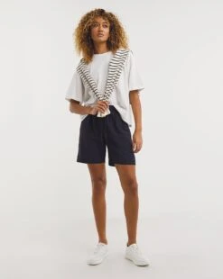 Navy Linen Mix Shorts| Navy