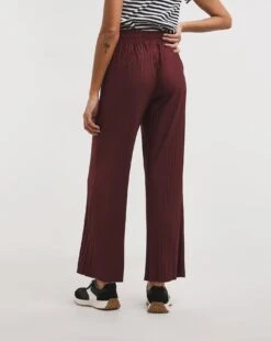 Pull On Premium Jersey Plisse Straight Leg Trouser| Burgundy -Trendy Rae Sales x01zq152741w