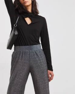 Wide Leg Glitter Knit Pull On Trouser| Black/Silver -Trendy Rae Sales x01zz111746w