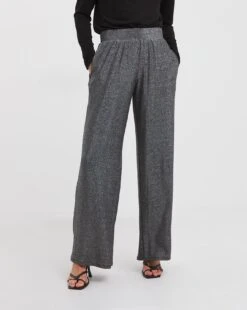 Wide Leg Glitter Knit Pull On Trouser| Black/Silver -Trendy Rae Sales x01zz111747w