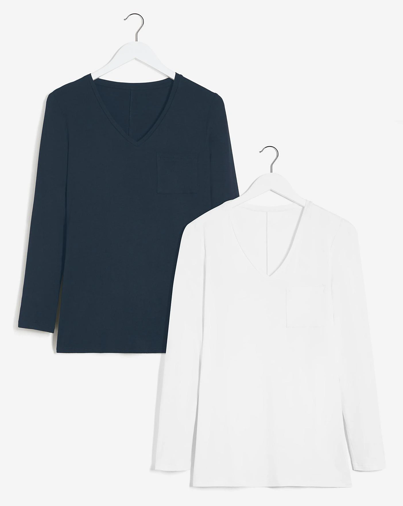 White And Navy 2 Pack Premium Long Sleeve Pocket Tees| Navy/White 4 White And Navy 2 Pack Premium Long Sleeve Pocket Tees| Navy/White - Image 2