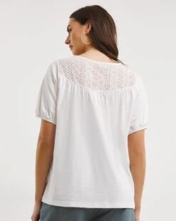 Julipa Broderie Detail Jersey Top| White -Trendy Rae Sales x07eg330743w
