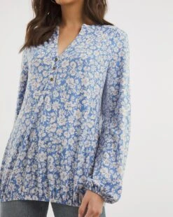 Julipa Bubble Hem Button Top| Blue Print -Trendy Rae Sales x07eg347741w