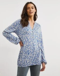 Julipa Bubble Hem Button Top| Blue Print